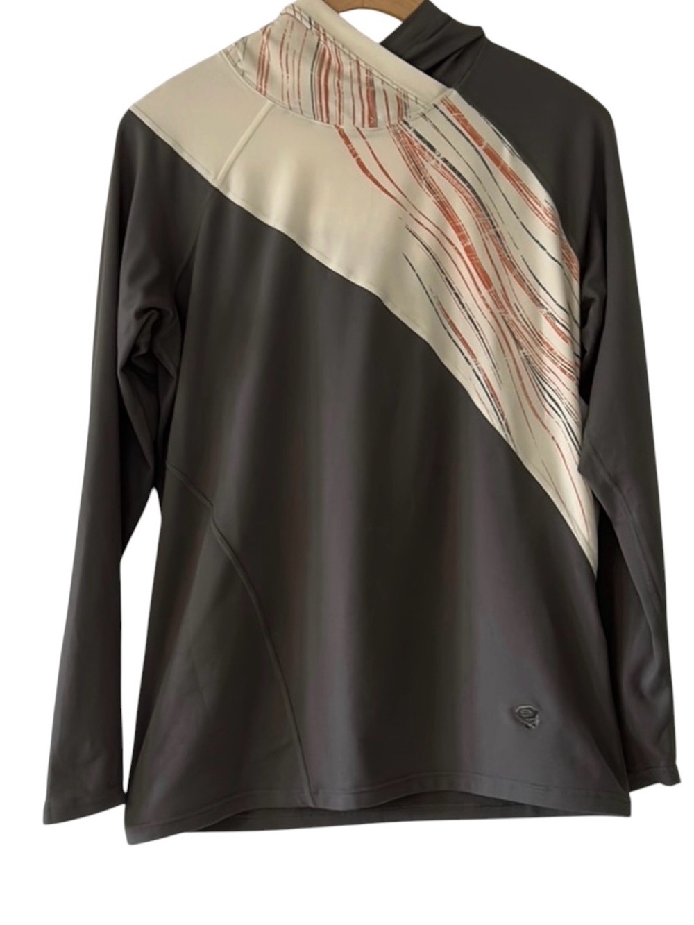 Mountain‎ Hardwear Grey & Cream Diagonal Design Hooded Base Layer Top w Logo L